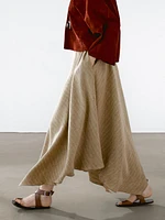 Flounce linen midi skirt with striped detail