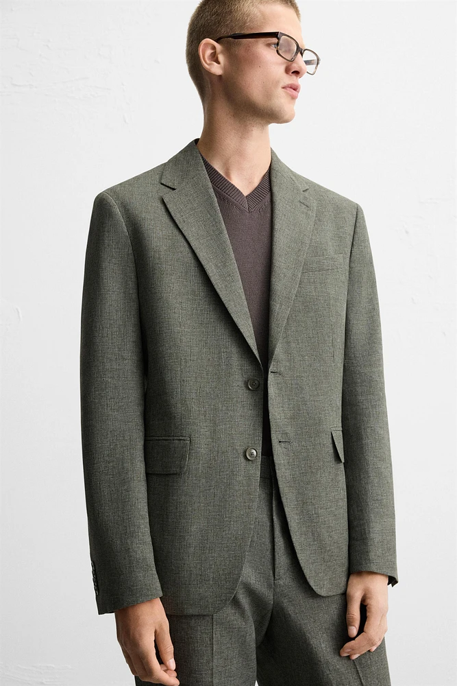 HOUNDSTOOTH LINEN BLEND SUIT JACKET