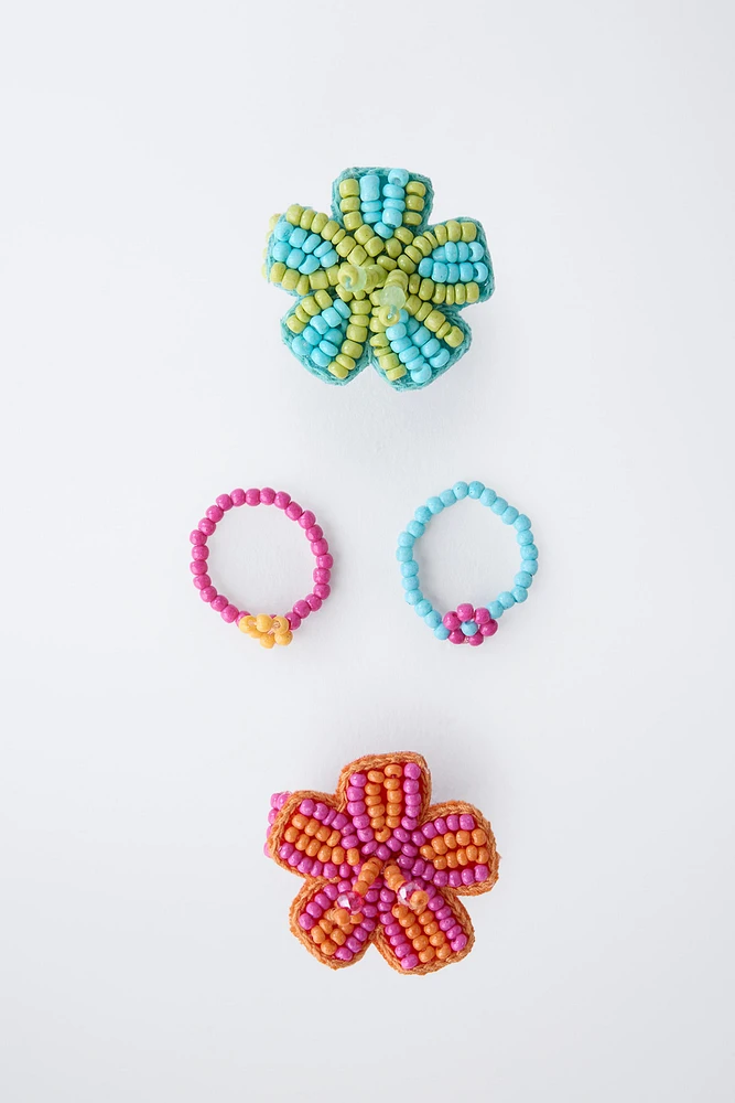 LOT DE QUATRE BAGUES FLEURS FANTAISIE