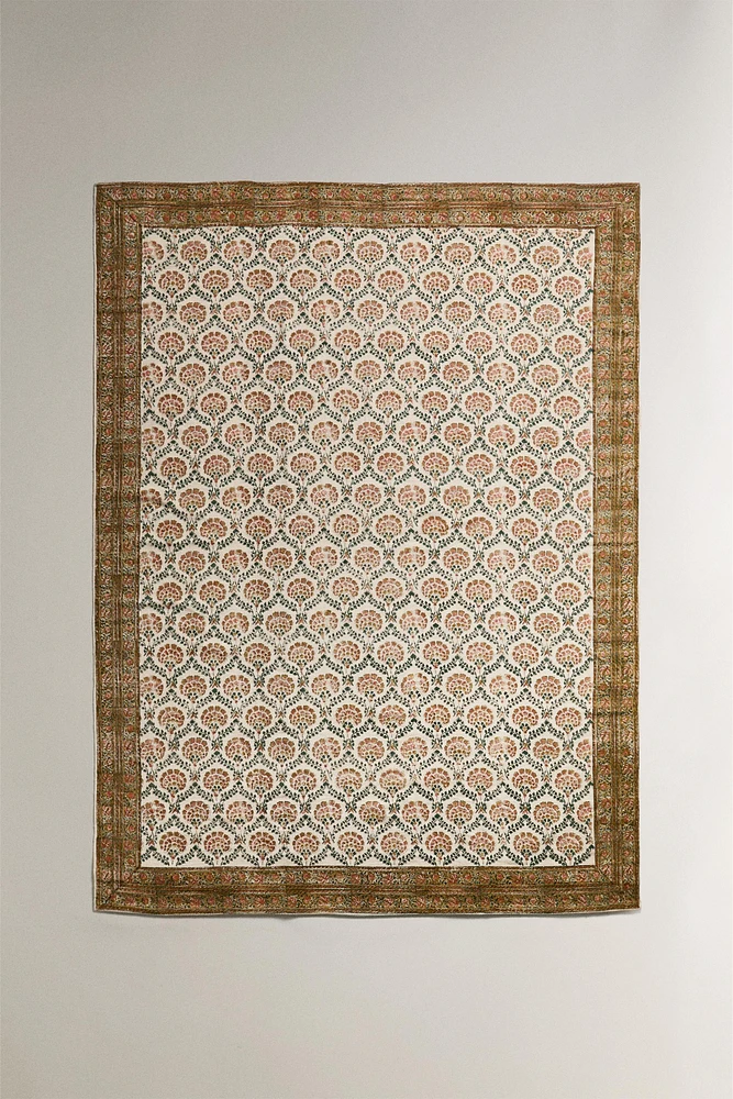 FLORAL PRINT BLOCK AREA RUG