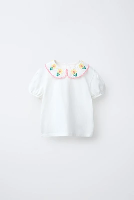 T-SHIRT COL CLAUDINE BRODÉ