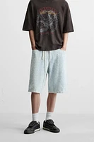 SCRATCHED BAGGY FIT DENIM SHORTS