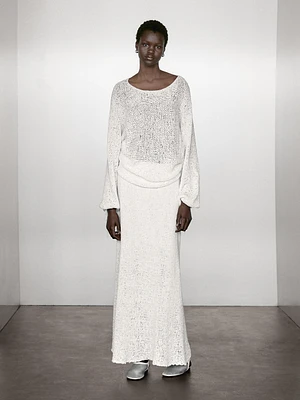 Jupe midi en maille de coton mélangé