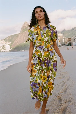 PRINTED POPLIN MIDI DRESS