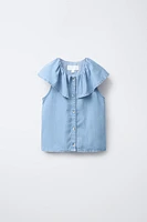 FLOWY RUFFLED DENIM BLOUSE