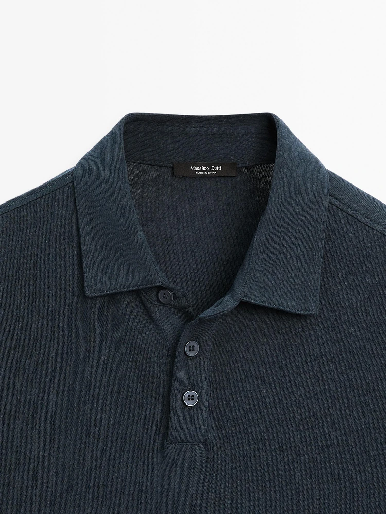 Short sleeve linen blend polo shirt