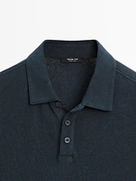 Short sleeve linen blend polo shirt