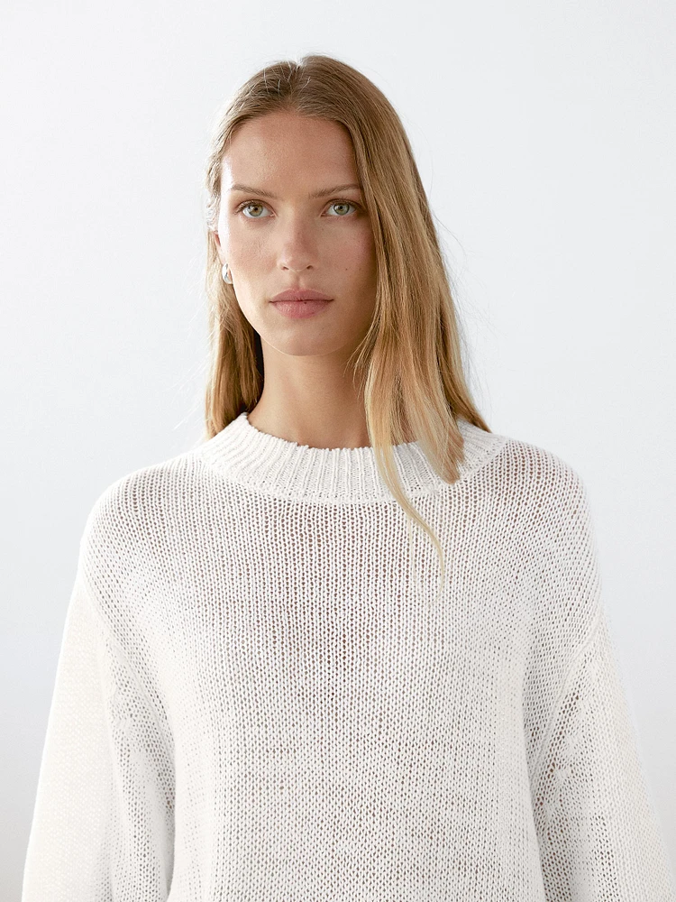 Pull en maille à manches courtes lin