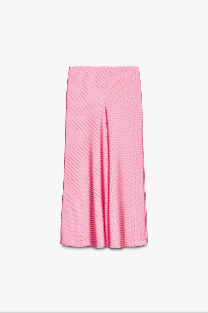 STRIPED SATIN MIDI SKIRT
