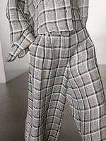 Pantalon palazzo à carreaux 100 % lin