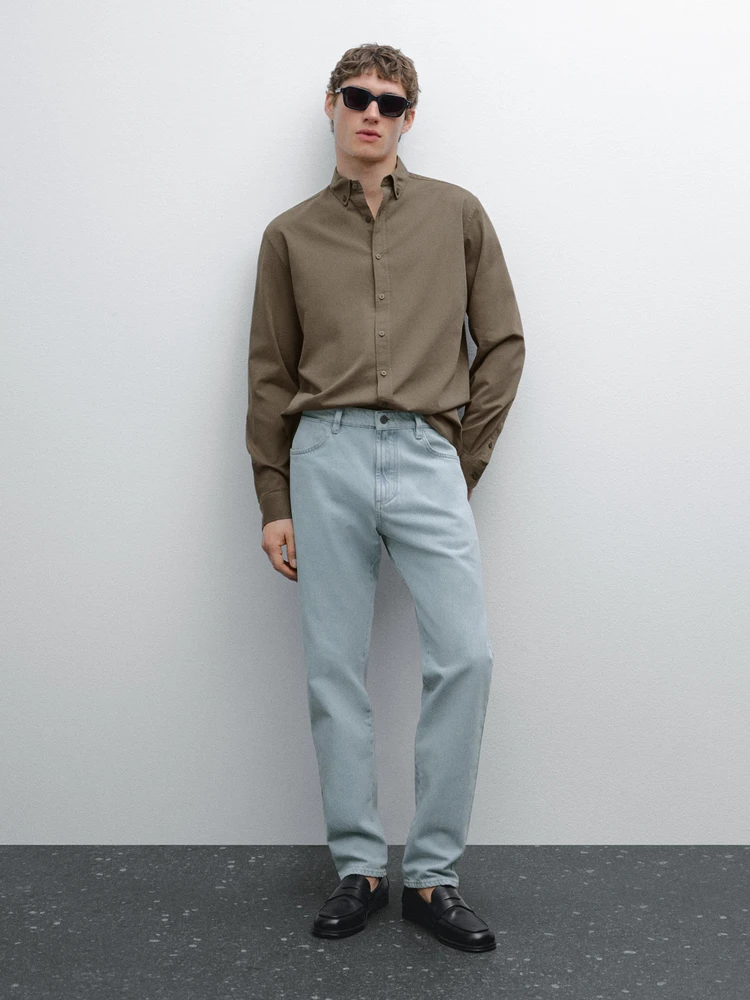 Cotton blend regular fit twill shirt