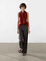 Linen crossover halter top