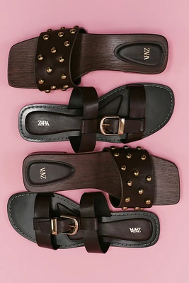 DOUBLE STRAP BUCKLE FLAT SANDALS