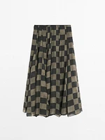 Flowing check midi skirt