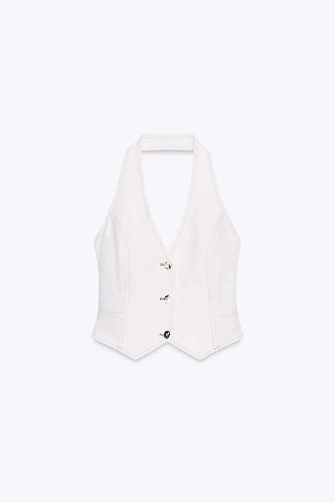TOP Z1975 COURT EN JEAN HALTER