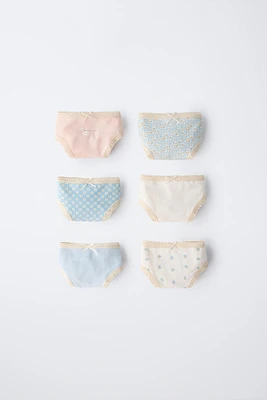 AGES 6-/ SIX-PACK OF DAISY PRINT BRIEFS