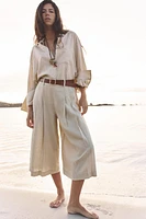 BELTED LINEN LONG SHORTS