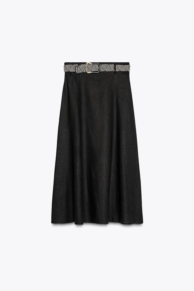 JUPE MIDI AVEC CEINTURE EN LIN