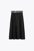 LINEN MIDI SKIRT WITH BELT