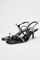 HIGH HEELED VELVET DRAWING SANDALS