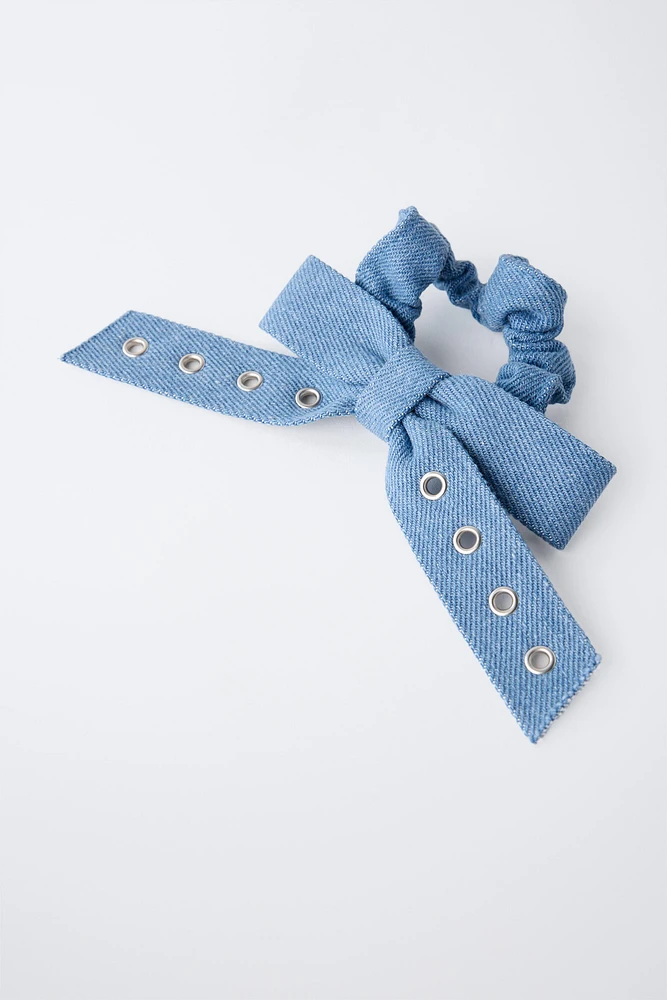 TWO-PACK OF DENIM SCRUNCHIES WITH BOW