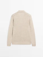 Linen blend melange knit polo sweater