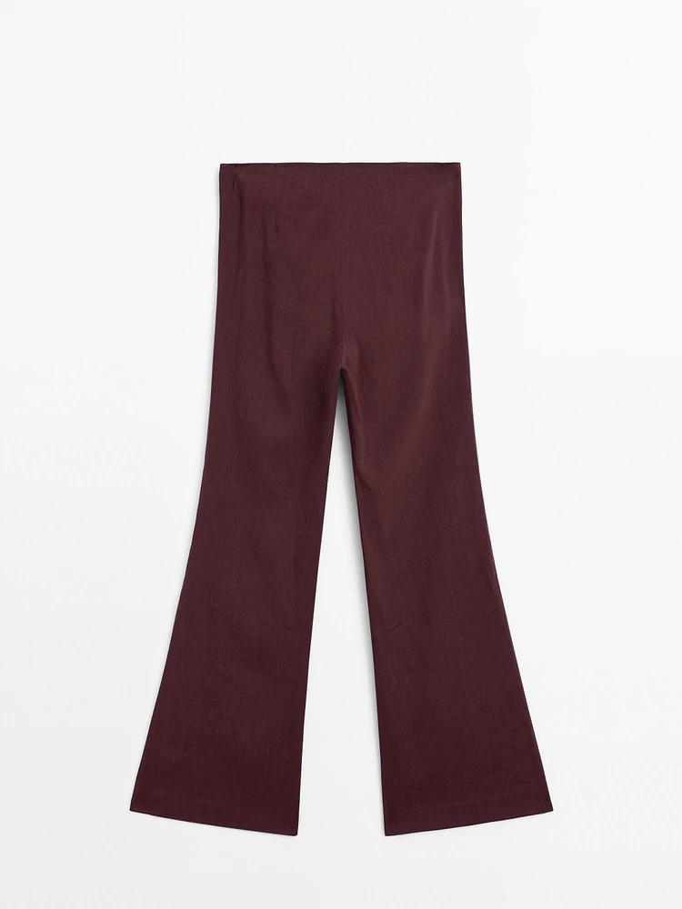 Flowing linen blend flared trousers