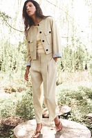PLEATED LINEN STRAIGHT LEG PANTS