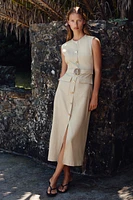 LINEN BUCKLE MIDI DRESS