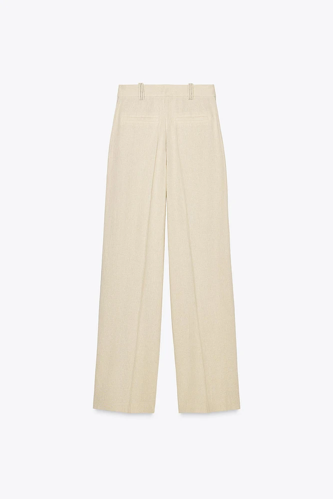 PANTALON DROIT SURPIQÛRES AVEC LIN