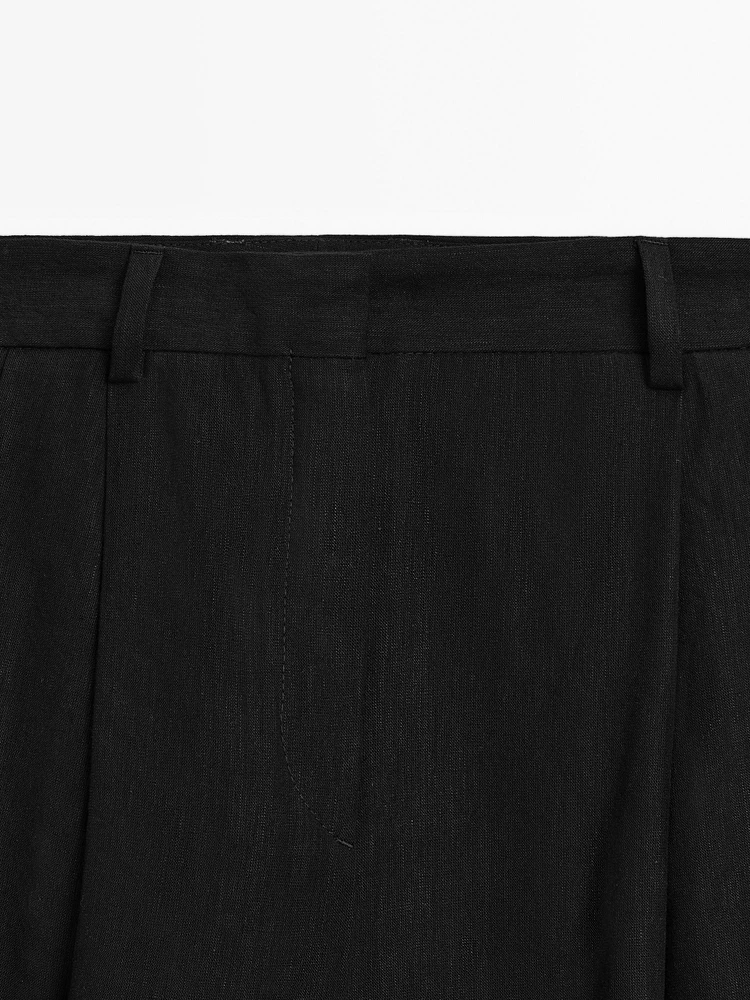 Linen blend darted straight-leg trousers