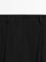 Linen blend darted straight-leg trousers