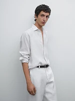 Chemise à rayures regular fit 100 % lin