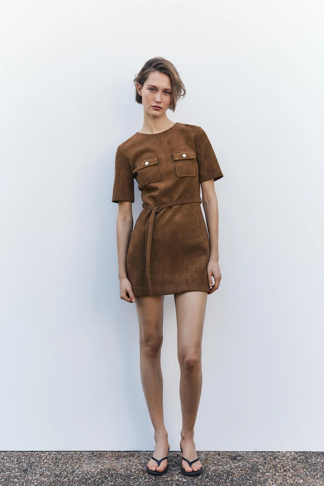 BELTED SUEDE-EFFECT DRESS