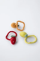 LOT DE TROIS CHOUCHOUS FRUITS EN CROCHET