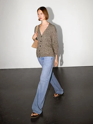 Cardigan long maille moulinée col en V