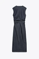 Z1975 BELTED DRAPED DENIM MIDI DRESS