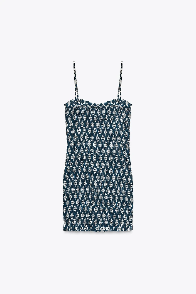 ROBE COURTE IMPRIMÉE NID D'ABEILLE