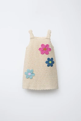 FLORAL CROCHET KNIT DRESS