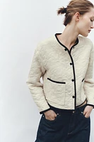 CONTRASTING TRIM FLORAL STITCH JACKET