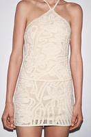 EMBROIDERED HALTER DRESS