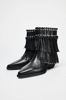 STUDDED FRINGED ANKLE BOOTS