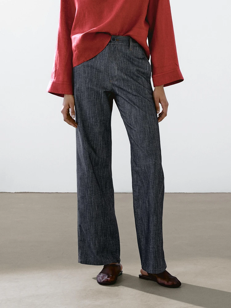 Cotton blend denim trousers
