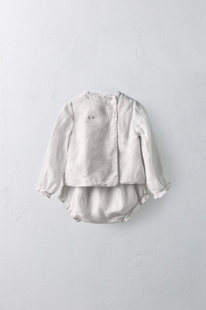 1-24 MOIS/ ENSEMBLE BLOUSE ET CULOTTE 100 % RAMIE ÉDITION LIMITÉE