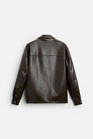 WASHED FAUX LEATHER OVERSHIRT