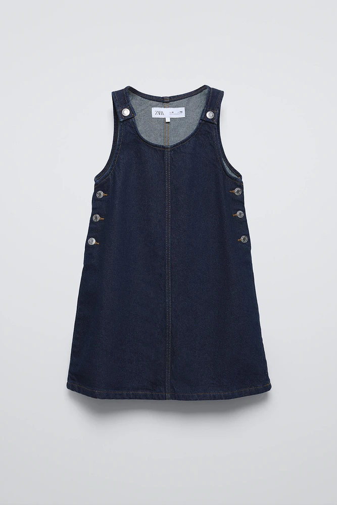 BUTTONED DENIM PINAFORE DRESS