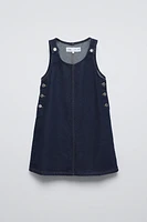 BUTTONED DENIM PINAFORE DRESS