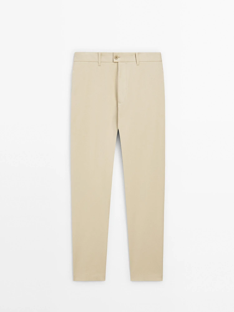 Cotton blend relaxed fit trousers