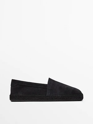 Espadrilles unies en croûte de cuir