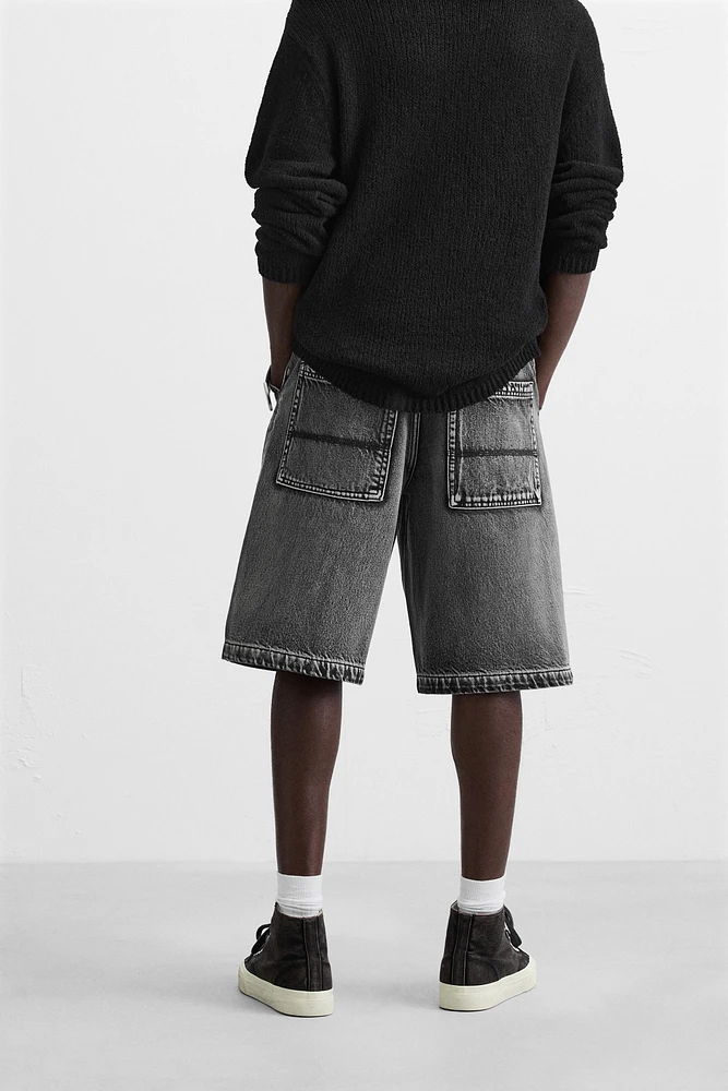 BERMUDA DENIM DÉLAVÉ COUPE BAGGY